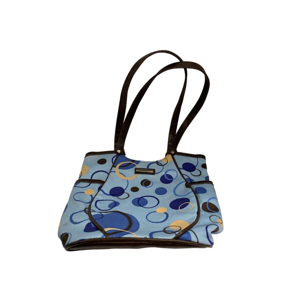 Longaberger Shoulder Bag Purse Handbag Cabana Blue Circles Double Strap 11x9x3.7